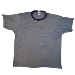 Vintage 90s Striped Tee Basic Editions Blue Cream T-Shirt